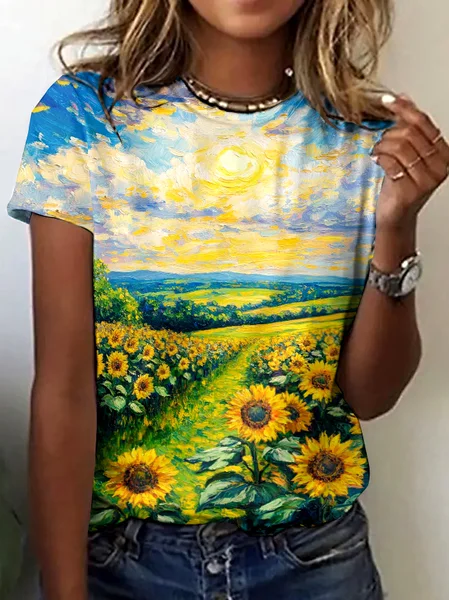 

Vintage Animal Crew Neck Short Sleeve T-shirt, Yellow, T-shirts