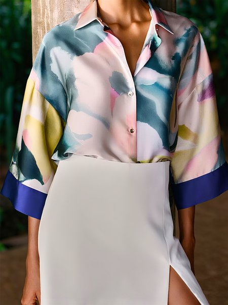 

Elegant Random Print Printing Loosen Shirt, As picture, Blouses and Shirts