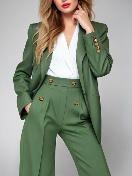 

Urban Shoulder Pad Plain Lapel Collar Blazer, Green, Blazers