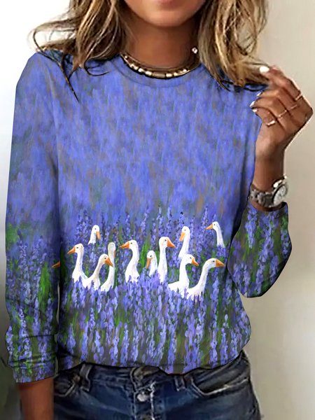 

Vintage Plaid Crew Neck Long Sleeve T-shirt, Purple, T-shirts
