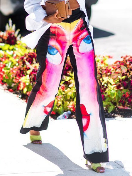 

Urban Face Printing Wide Leg Fashion Pants, As picture, Pants