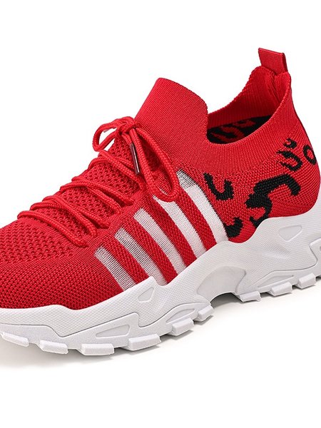 

New Cross-border Women's Shoes Breathable Flying Woven Sports Shoes Retro Korean Casual Sports Shoes, Red, Sneakers