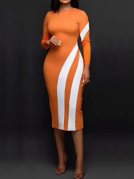 

Elegant Geometric Printing Asymmetrical Midi Dress, As picture, Midi Dresses