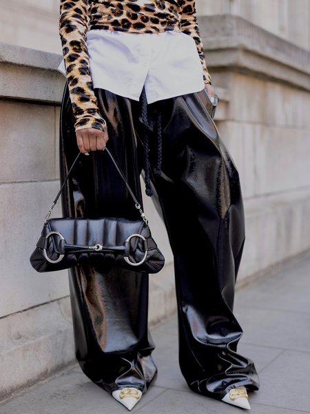 

Urban Plain Straight Faux Leather Pants, Black, Pants