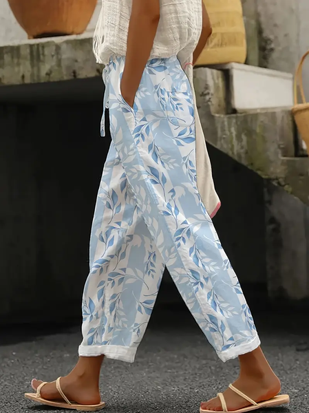 

Women Floral Long Pants Casual Spring/Fall Trousers, Blue, Pants