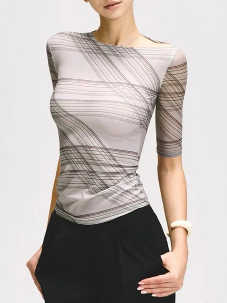 

Urban Plaid Printing Crew Neck T-shirt, As picture, Tees