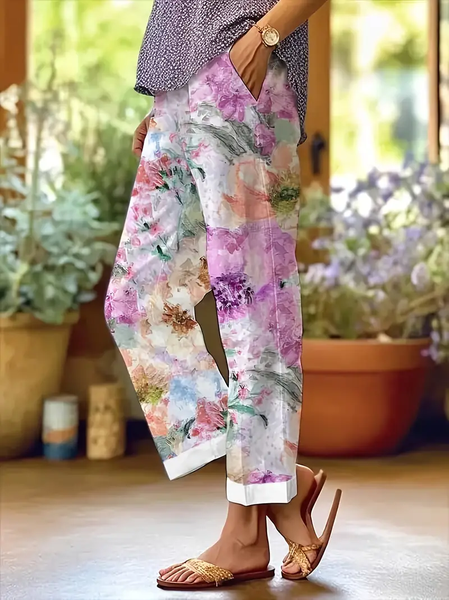 

Women Floral Long Pants Casual Spring/Fall Trousers, Purple, Pants