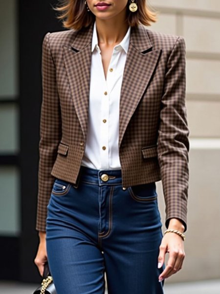 

Urban Printing Plaid Lapel Collar Blazer, Brown, Blazers