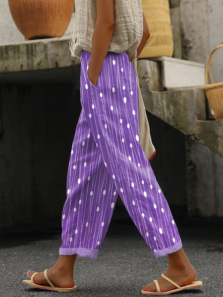

Women Striped Long Pants Casual Spring/Fall Trousers, Purple, Pants