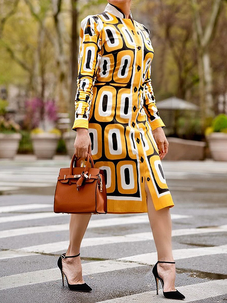 

Urban Geometric Printing Midi Dress, As picture, Midi Dresses