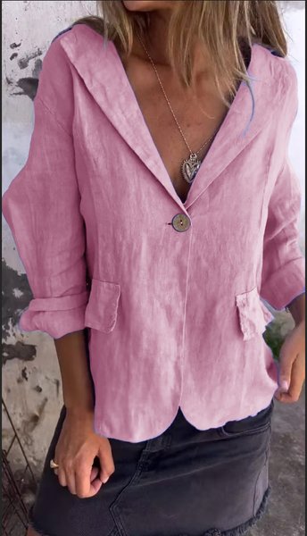 

Women Plain Spring/Fall Outerwear Vintage Buckle Long Sleeve Stand Collar Regular Blazer, Pink, Blazers