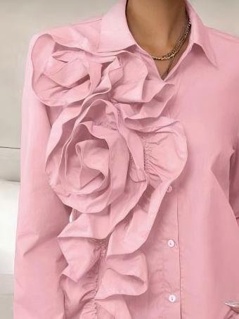 

Cotton Urban Plain 3D Floral Shirt Collar Shirt, Pink, Blouses and Shirts