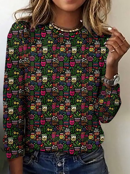 

Vintage Plaid Crew Neck Long Sleeve T-shirt, Green, T-shirts