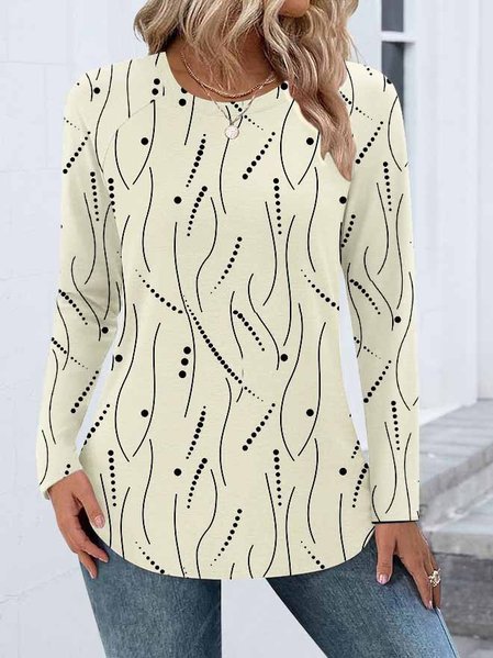 

Casual Color Block Crew Neck Long Sleeve T-shirt, Light yellow, T-shirts