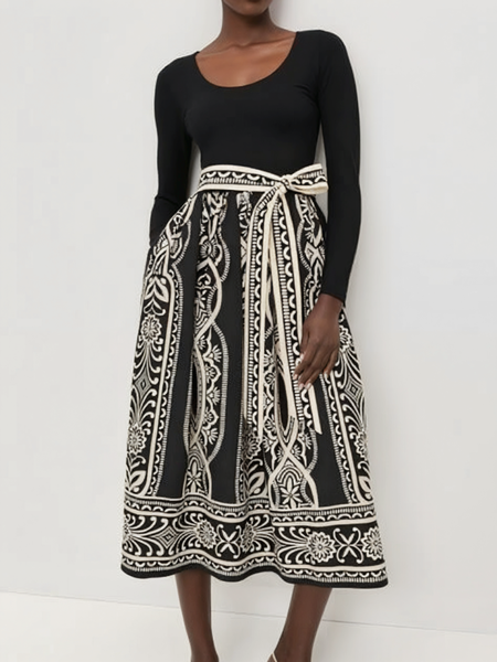 

Urban Ethnic Printing Crew Neck Maxi Dress, Black, Maxi Dresses