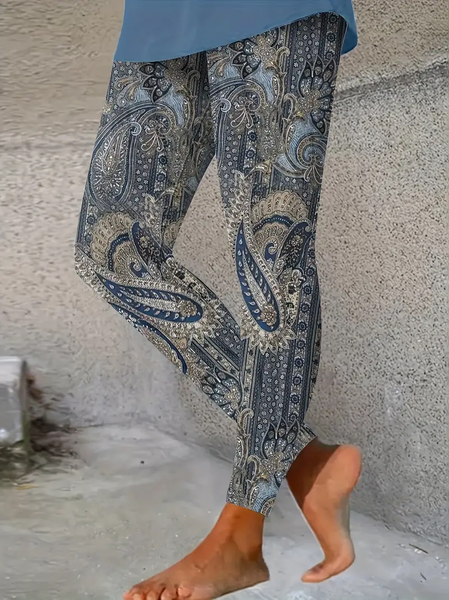 

Women Paisley Casual All Season Printing Long Leggings, Navyblue, Leggings