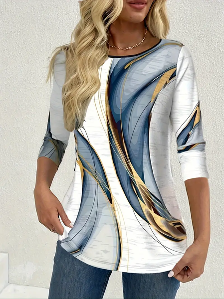 

Women Abstract Long Sleeve Tee T-shirt Crew Neck Printing Casual Spring/Fall Graphic Tee Top, White, T-Shirts