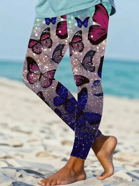 

Women Butterfly Casual All Season Printing Long Leggings, As picture, Leggings
