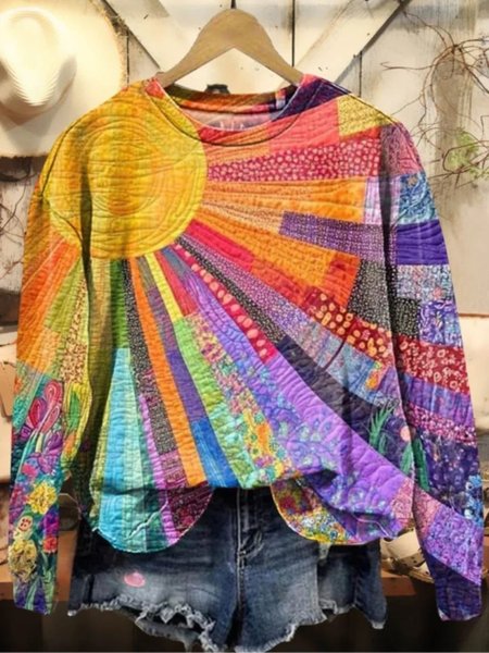 

Vintage Crew Neck Color Block Sweatshirt, Multicolor, Hoodies & Sweatshirts