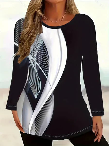 

Women Abstract Long Sleeve Tee T-shirt Crew Neck Printing Casual Spring/Fall Graphic Tee Top, Black, T-Shirts