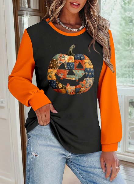 

Halloween Jack-O-Lantern Floral Pattern Casual Crew Neck Sweatshirt, Black, Hoodies & Sweatshirts