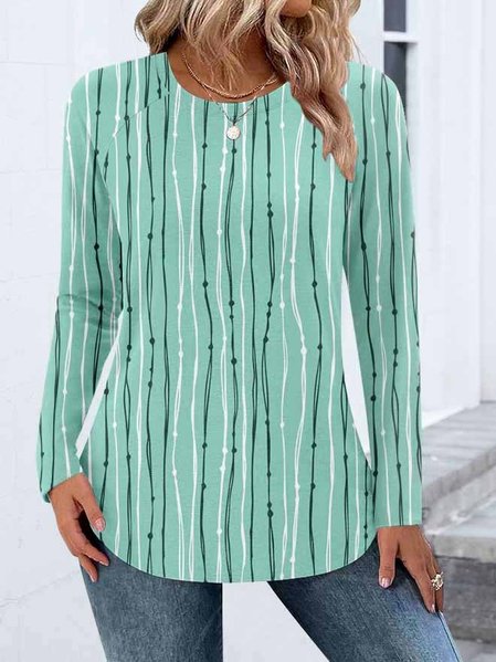 

Casual Color Block Crew Neck Long Sleeve T-shirt, Green, T-shirts