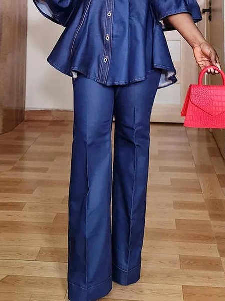 

Plain Urban Faux Denim Jeans, Blue, Jeans