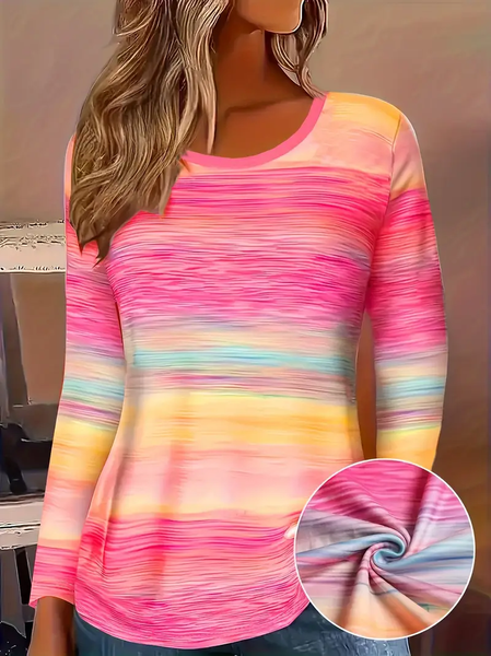 

Women Abstract Long Sleeve Tee T-shirt Crew Neck Printing Casual Spring/Fall Graphic Tee Top, Pink, T-Shirts