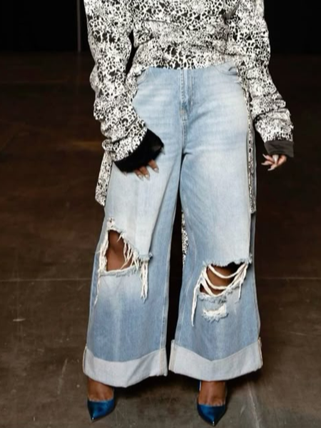 

Loose Ripped Denim Casual Jeans, Blue, Jeans