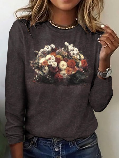 

Vintage Plaid Crew Neck Long Sleeve T-shirt, Brown, T-shirts