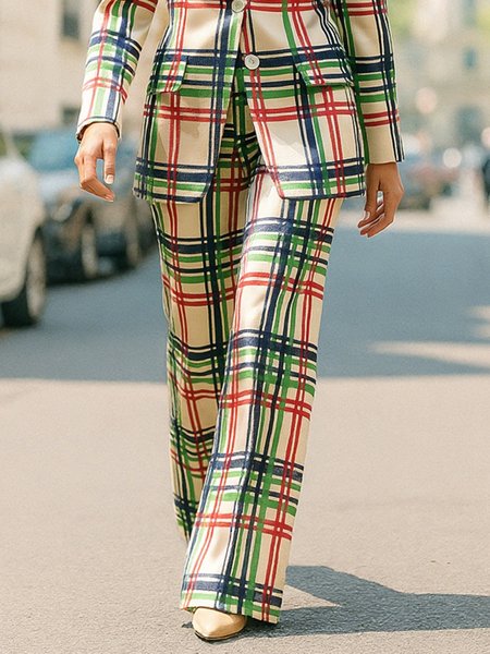 

Urban Plaid Printing Wide Leg Pants, As picture, Pants