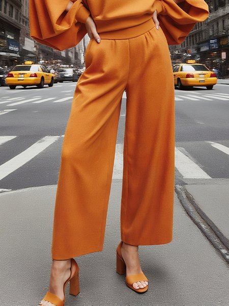 

Casual Plain Fashion Straight Pants, Orange, Pants