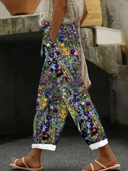 

Women Floral Long Pants Casual Spring/Fall Trousers, As picture, Pants