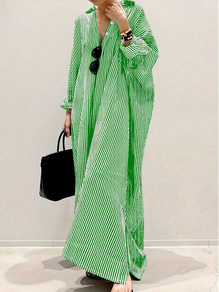 

Urban Striped Buttoned Maxi Dress, Green, Maxi Dresses