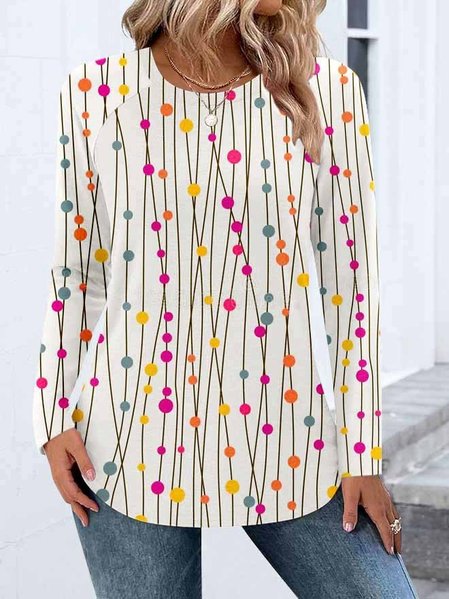 

Casual Color Block Crew Neck Long Sleeve T-shirt, Apricot, T-shirts
