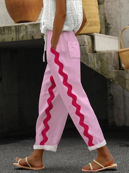 

Women Abstract Long Pants Casual Spring/Fall Trousers, Pink, Pants