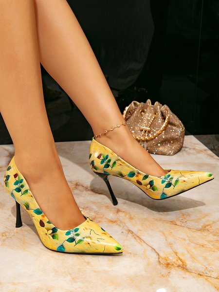 

Pu Stiletto Heel Floral Flat, Yellow, Heels