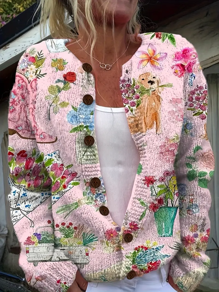 

Women 3D Floral Print Long Sleeve Comfy Vintage Cardigan, As picture, Cardigans