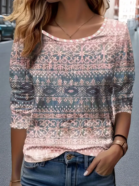 

Women Floral Long Sleeve Tee T-shirt Crew Neck Printing Casual Spring/Fall Graphic Tee Top, Pink, T-Shirts