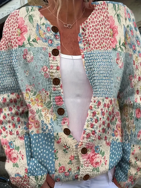 

Women Floral Print Long Sleeve Comfy Vintage Cardigan, As picture, Cardigans