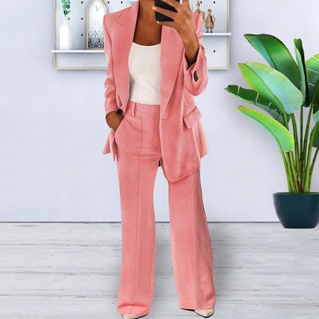 

Women Plain Split Joint Two-Piece Set Daily Long Sleeve Casual Spring/Fall Coat With Pants Matching Set, Pink, Sets