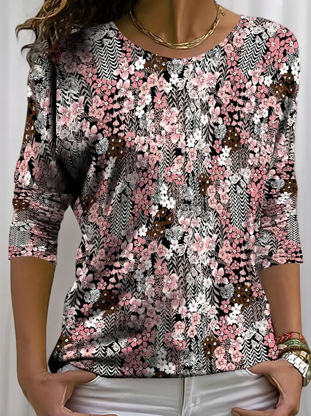

Women Floral Long Sleeve Tee T-shirt Crew Neck Printing Casual Spring/Fall Graphic Tee Top, As picture, T-Shirts