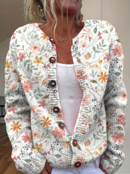 

Women Knitted 3D Printing Long Sleeve Comfy Vintage Cardigan, Color4, Cardigans