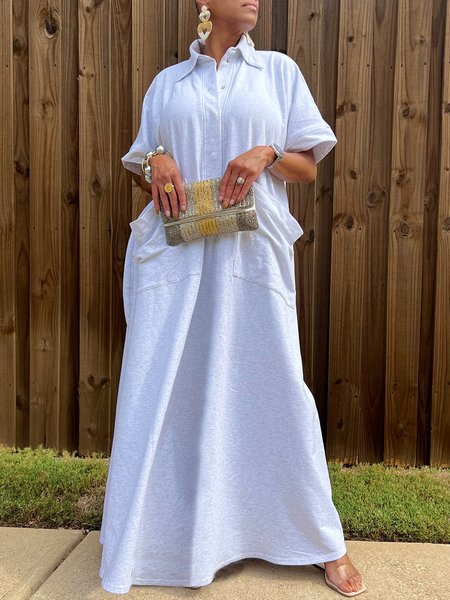 

Casual Plain Shawl Collar Maxi Dress, Light gray, Maxi Dresses