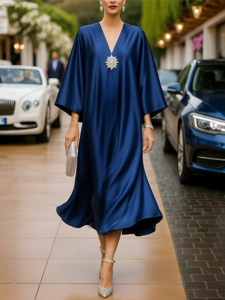 

Elegant Plain Rhinestone Midi Dress, Blue, Midi Dresses