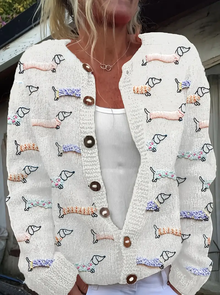 

Women Knitted Animal Long Sleeve Comfy Vintage Cardigan, As picture, Cardigans