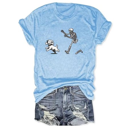 

Women Dog Short Sleeve Tee T-shirt Crew Neck Casual Summer Top, Blue, T-Shirts