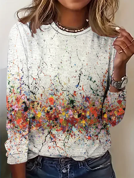 Vintage Ombre Crew Neck Long Sleeve T-shirt