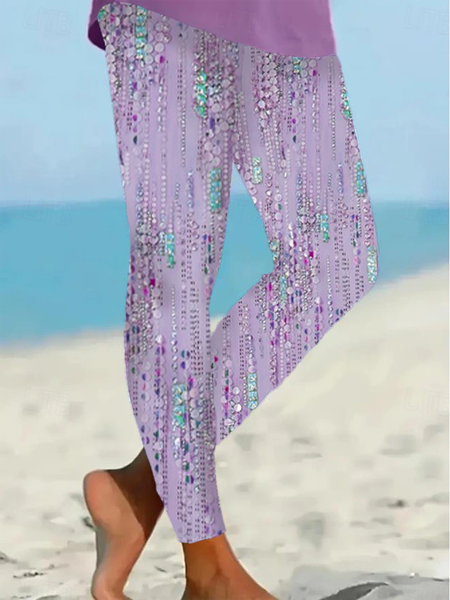 

Women Abstract Casual All Season Printing Long Leggings, Purple, Leggings