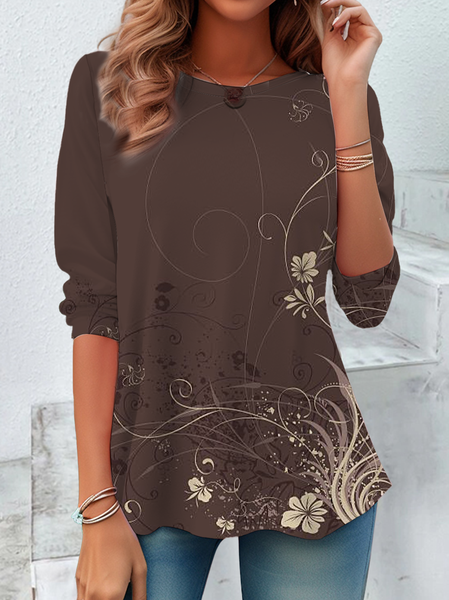 Women Floral Long Sleeve Tee T-shirt Crew Neck Printing Casual Spring/Fall Graphic Tee Top